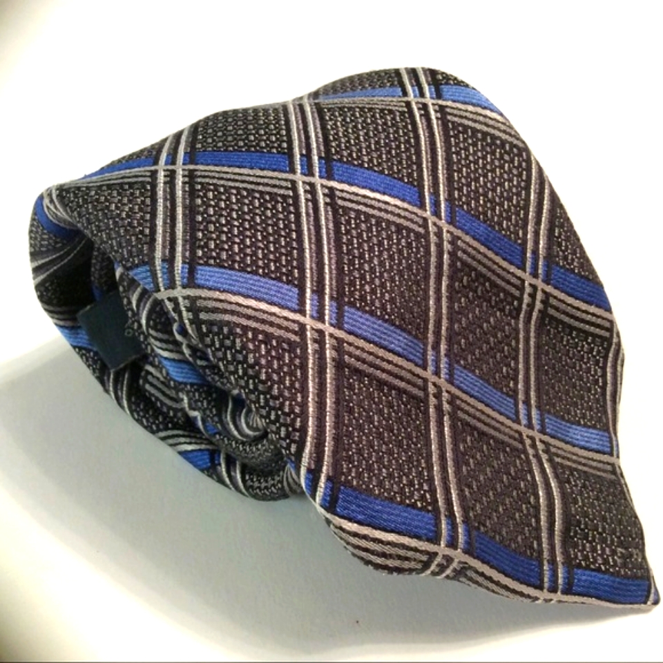 Pronto Uomo Platinum Blue Silver Silk Tie 59x35 Pronto Uomo Platinum Blue Silver Silk Tie 59x35